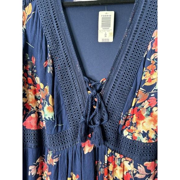 Torrid Dress Plus Size 4X Mini Gauze Lace-Up Skater Blue Floral Short Sleeve - Picture 6 of 13